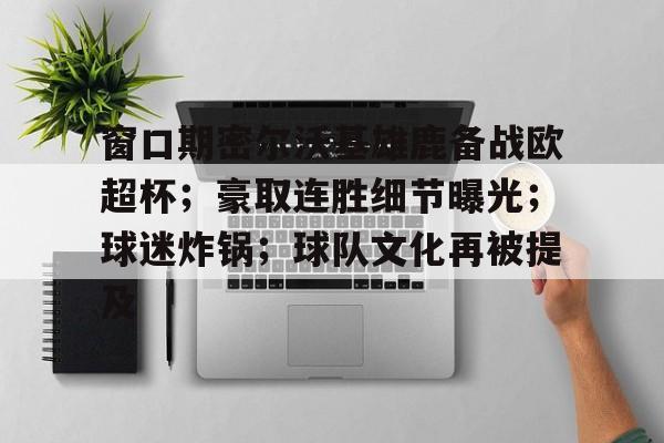 体育视频直播-窗口期密尔沃基雄鹿备战欧超杯；豪取连胜细节曝光；球迷炸锅；球队文化再被提及的简单介绍